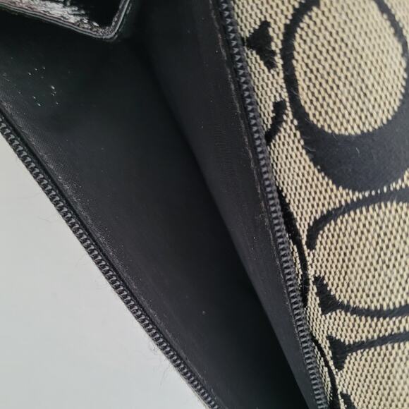 Coach Buckle Signature Clutch Wallet Large Logo Canvas Leather Black Trifold - Picture 9 of 12